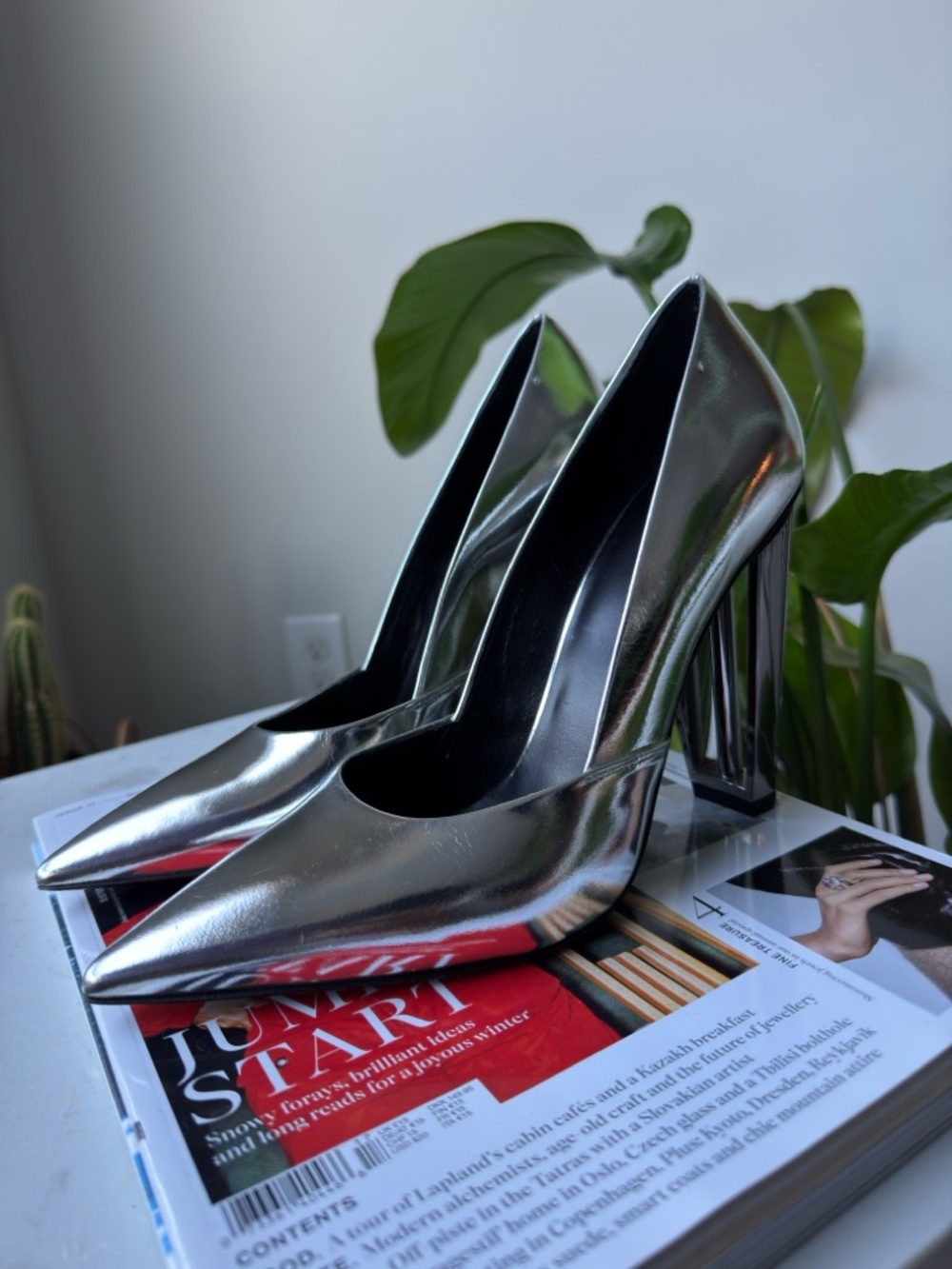 Metallic Silver Pointed Toe High Heel Pumps